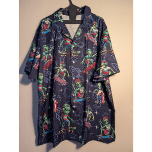 Men's HIHI GLOBAL Casual Button Down Shirt XXL Navy Alien Print